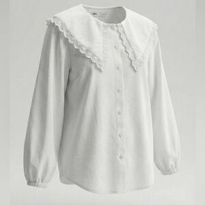 Zara White Lace Collar Blouse Girl 11-12Y
